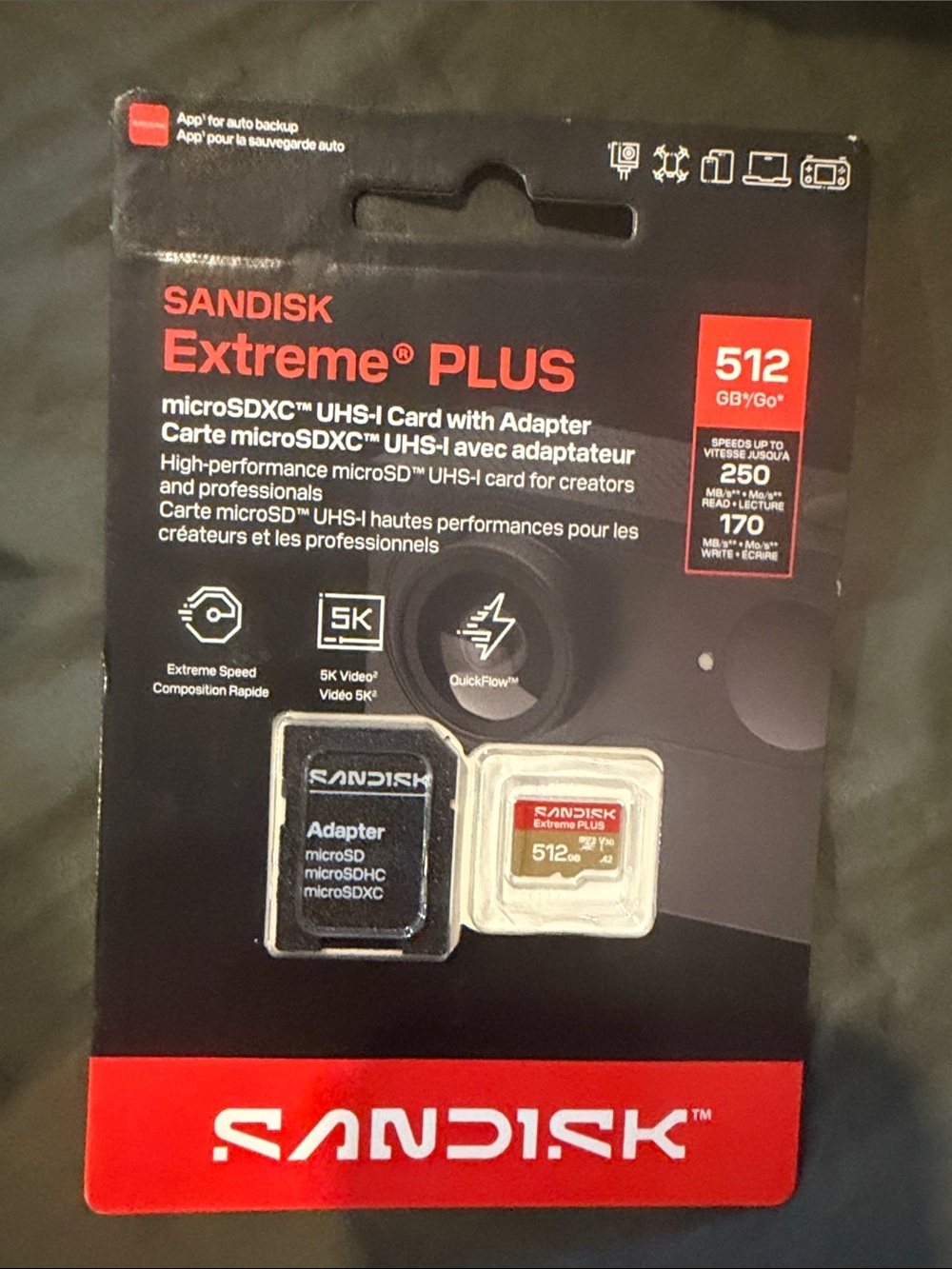 SanDisk Extreme PLUS 512GB microSDXC Card - Black & Red